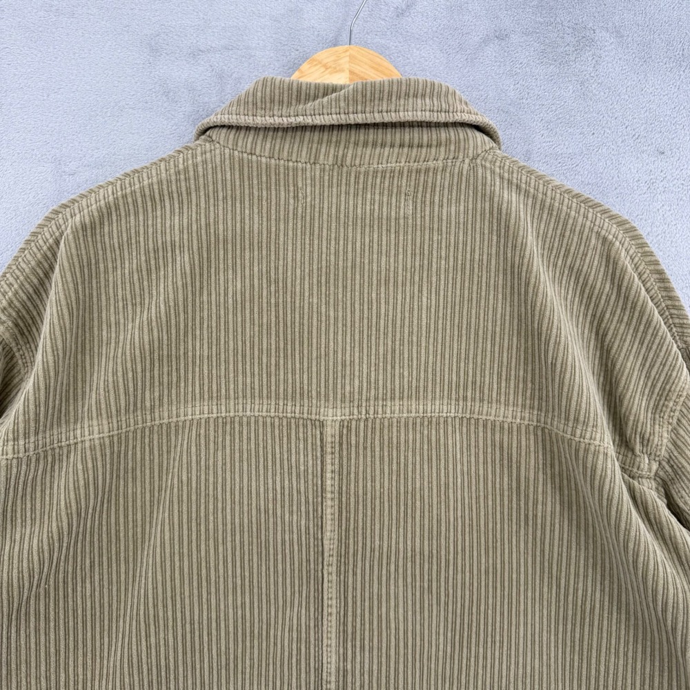Zara Corduroy Shirt Jacket Olive Green Raw‎ Hem Shacket 100%Cotton Womens Size L - Picture 8 of 12
